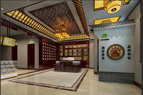 德昌古朴典雅的中式茶叶店大堂设计效果图