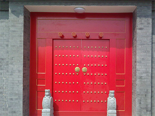 德昌中国传统四合院系列朱红色中式木制大门木作